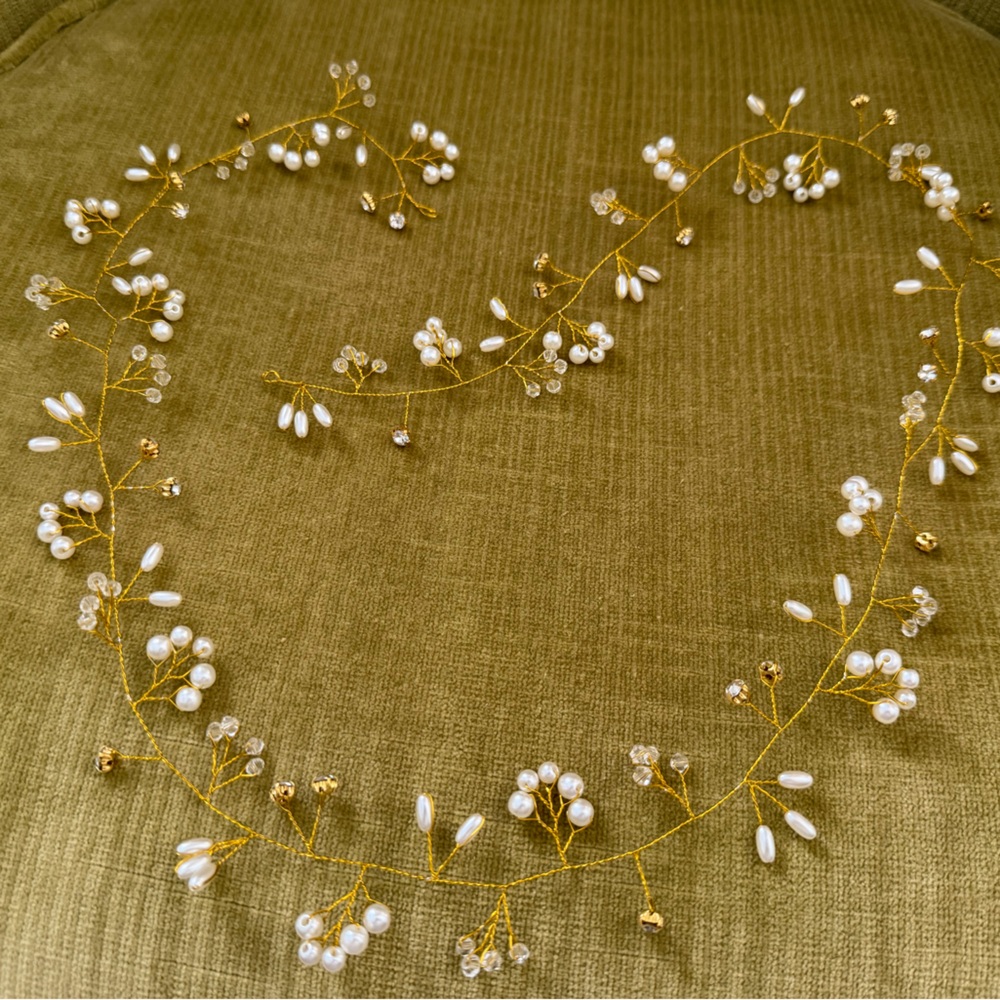 Gold and White Floral Headpiece hair vine bridal
